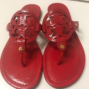 Red patent Tory Burch Miller sandals, size 7